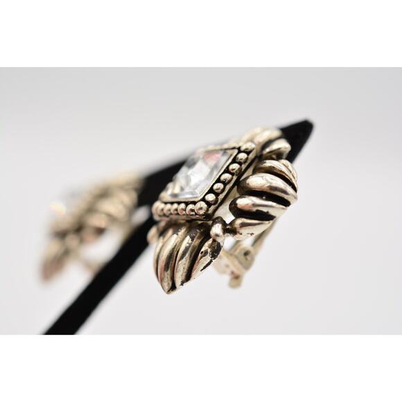 Vintage Crystal Clip On Earrings Chunky Rhinestone Silver Tone Heavy 1980s BinAR - Picture 10 of 12
